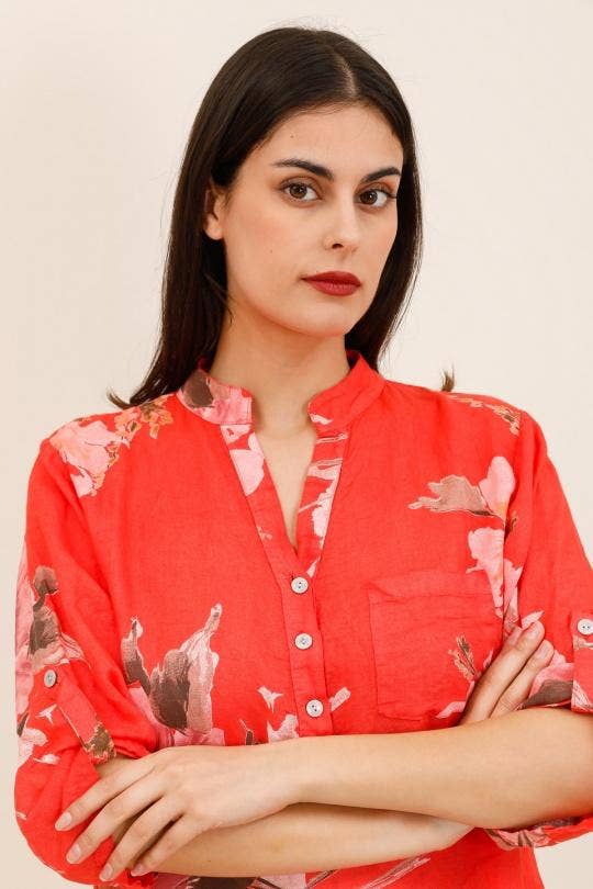 Floral O/S Linen Blouse