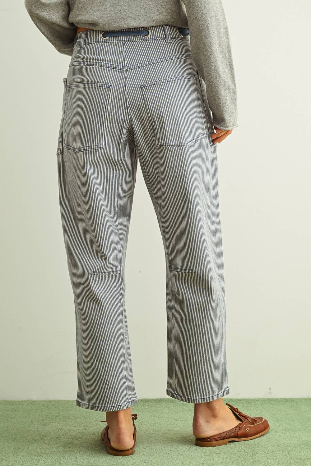 STRIPED BARREL PANTS with BELT