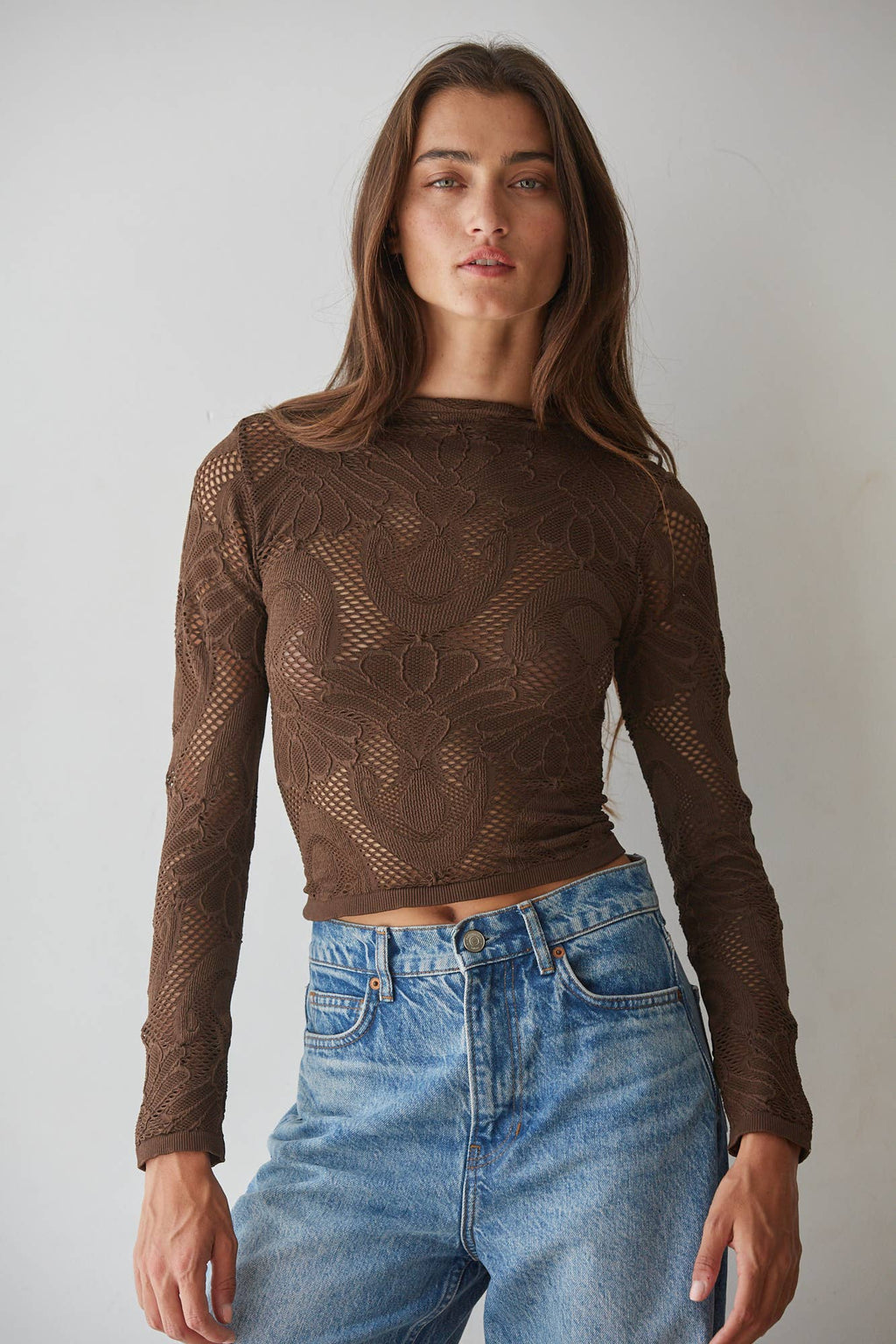 Jacquard Mock Neck Long Sleeve Top