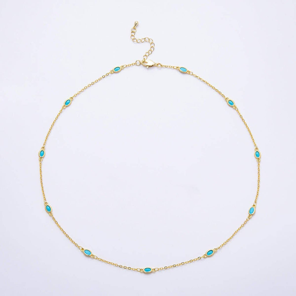 18K Gold Filled Turquoise Oval Bezel Gemstone Necklace