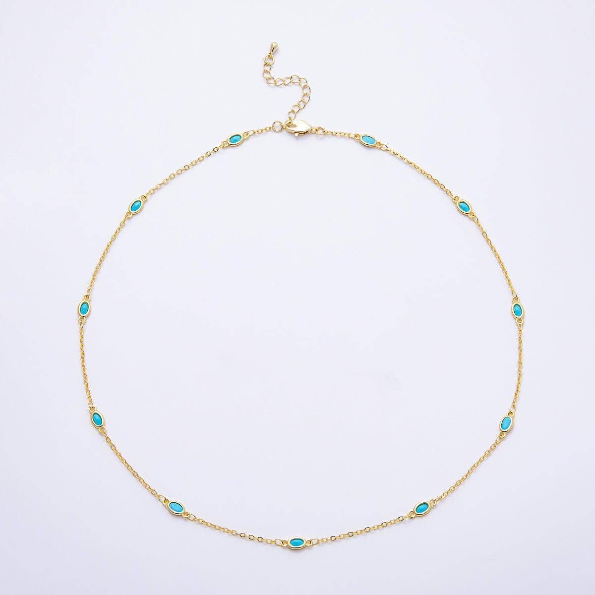 18K Gold Filled Turquoise Oval Bezel Gemstone Necklace