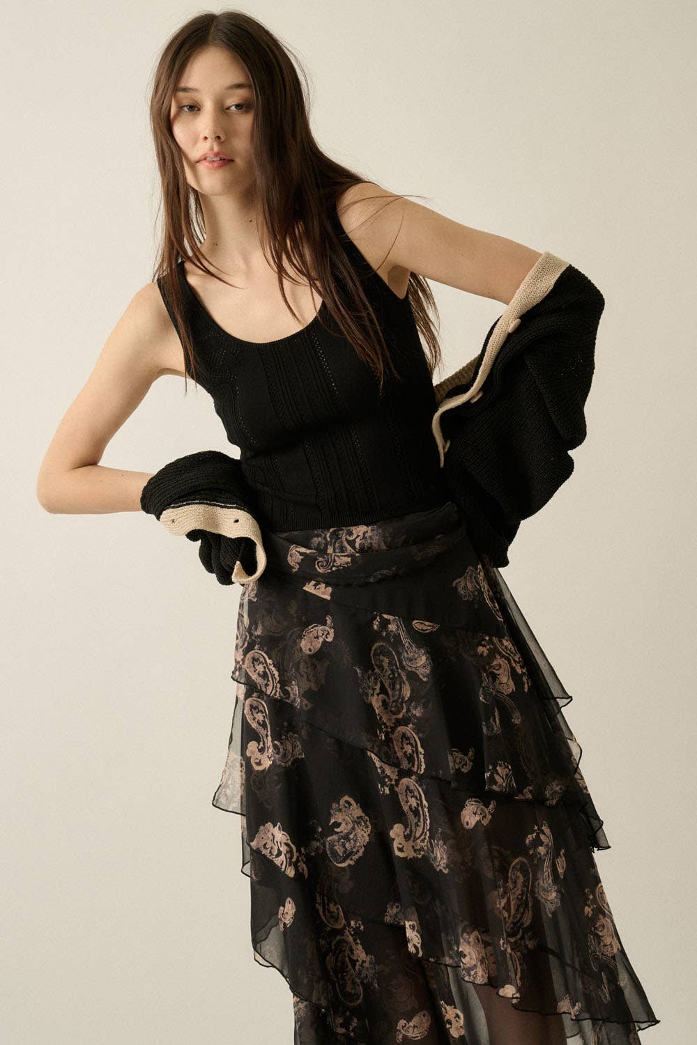 Floral Ribbed Pointelle Knit top