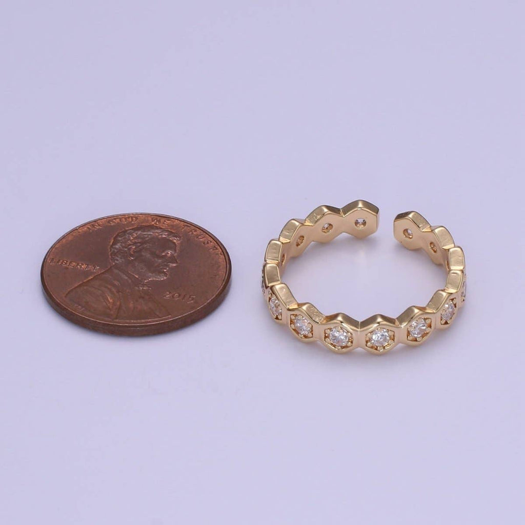 18K Gold Filled CZ Hexagon Band Adjustable Ring