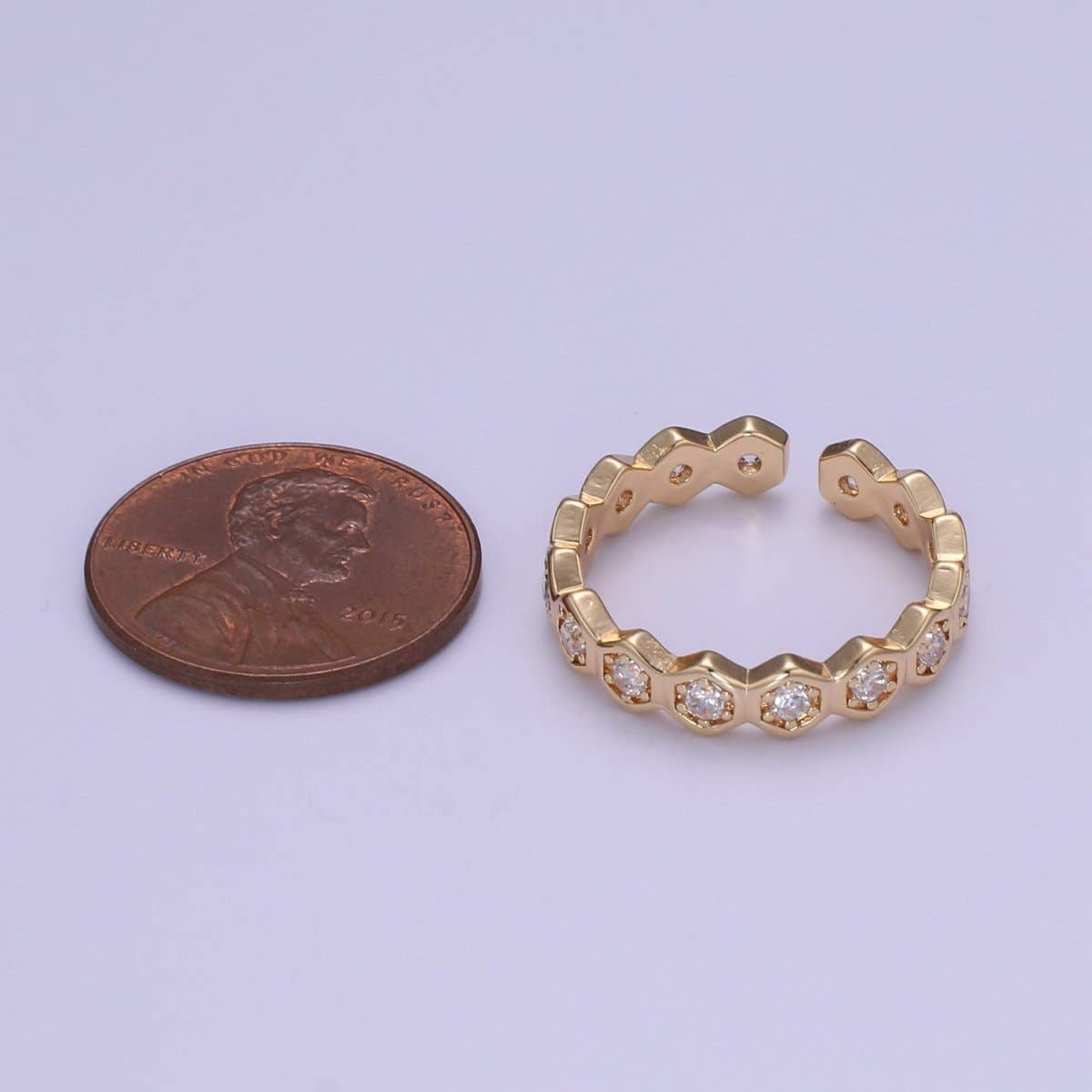 18K Gold Filled CZ Hexagon Band Adjustable Ring
