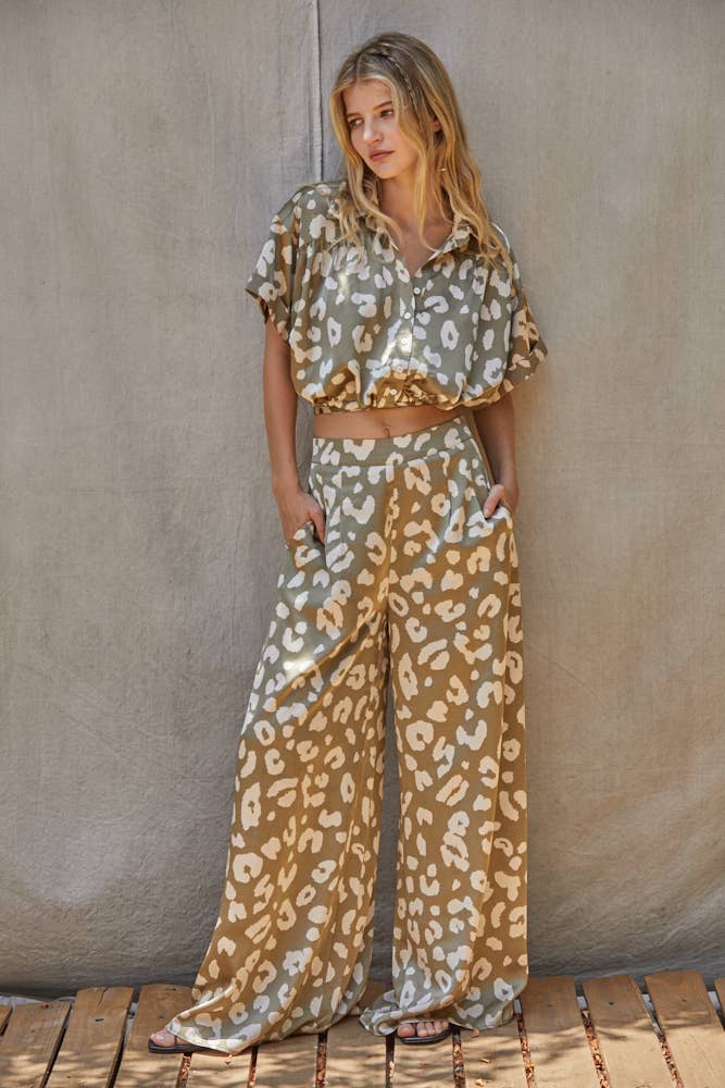 Animal Printed Long Wide Leg Pants