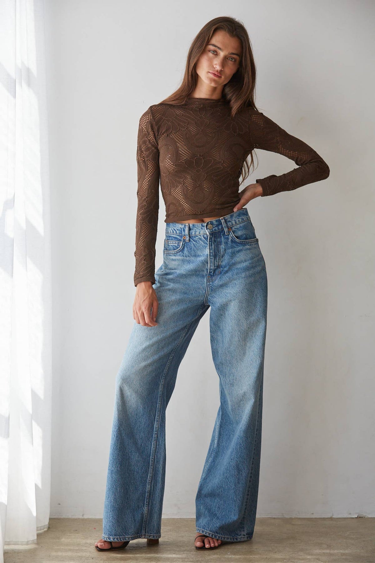 Jacquard Mock Neck Long Sleeve Top