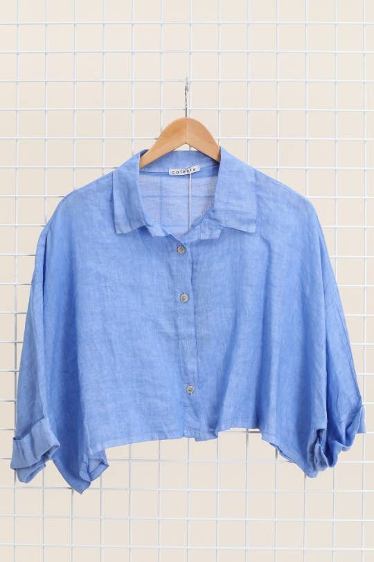 SHORT LINEN JACKET/SHIRT: CAMEL