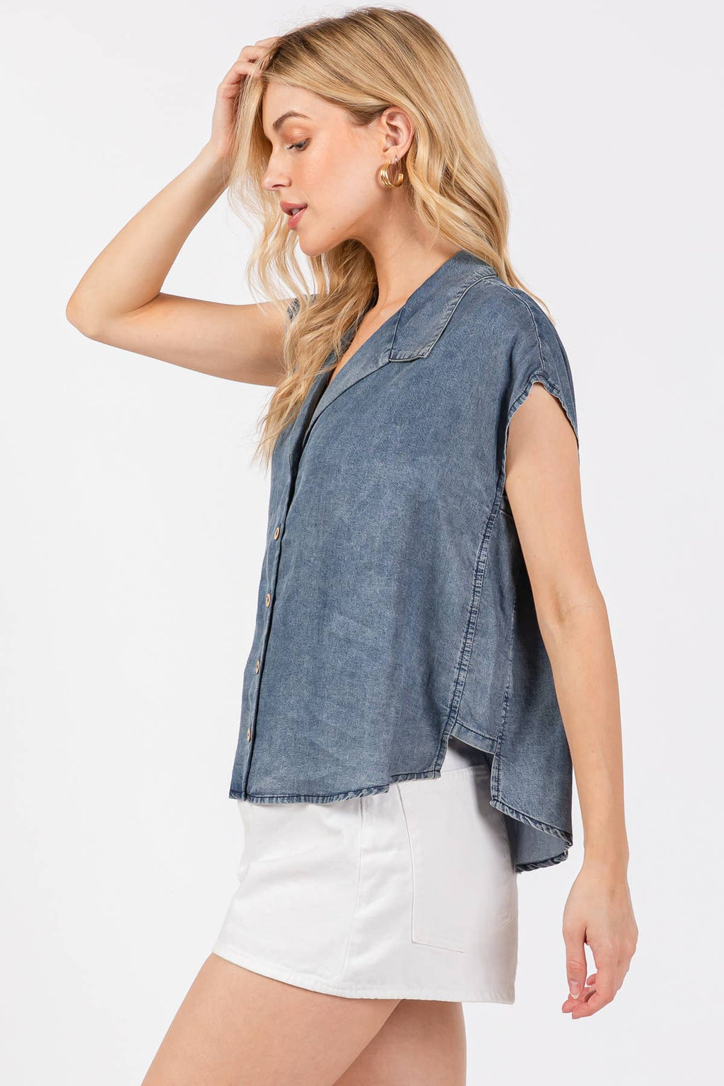 Collared Button Down Sleeveless Top