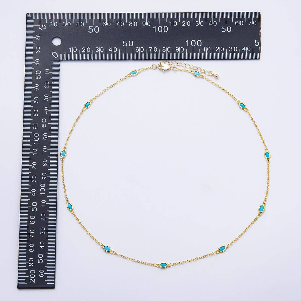 18K Gold Filled Turquoise Oval Bezel Gemstone Necklace
