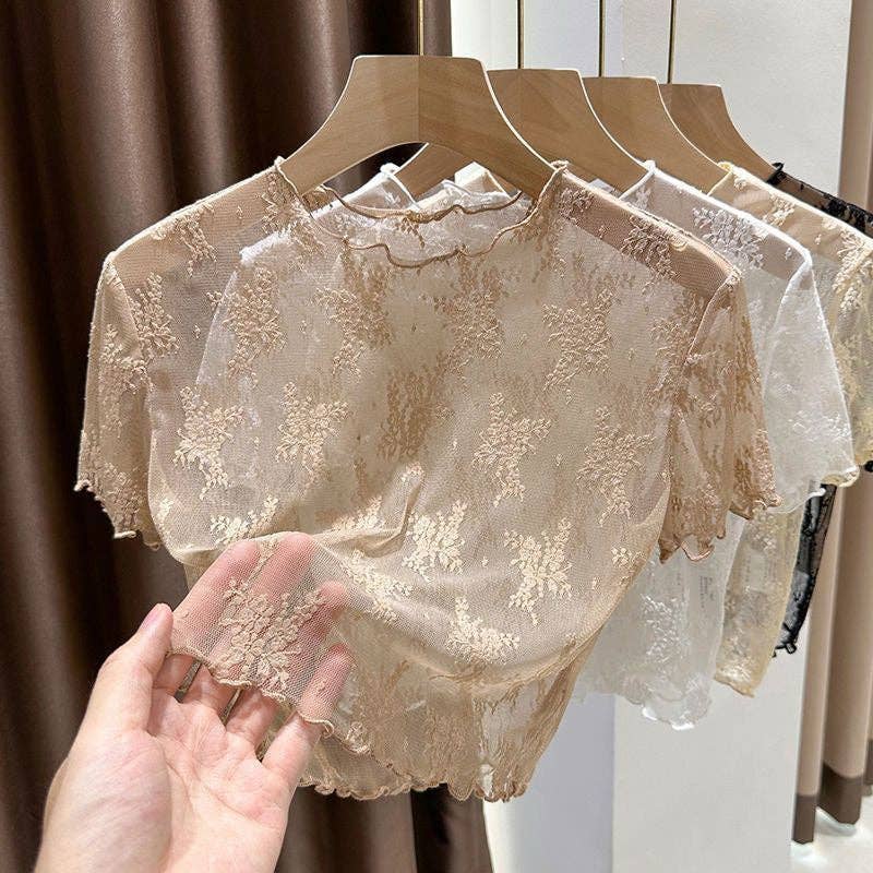 Floral Lace Cropped Short Sleeve