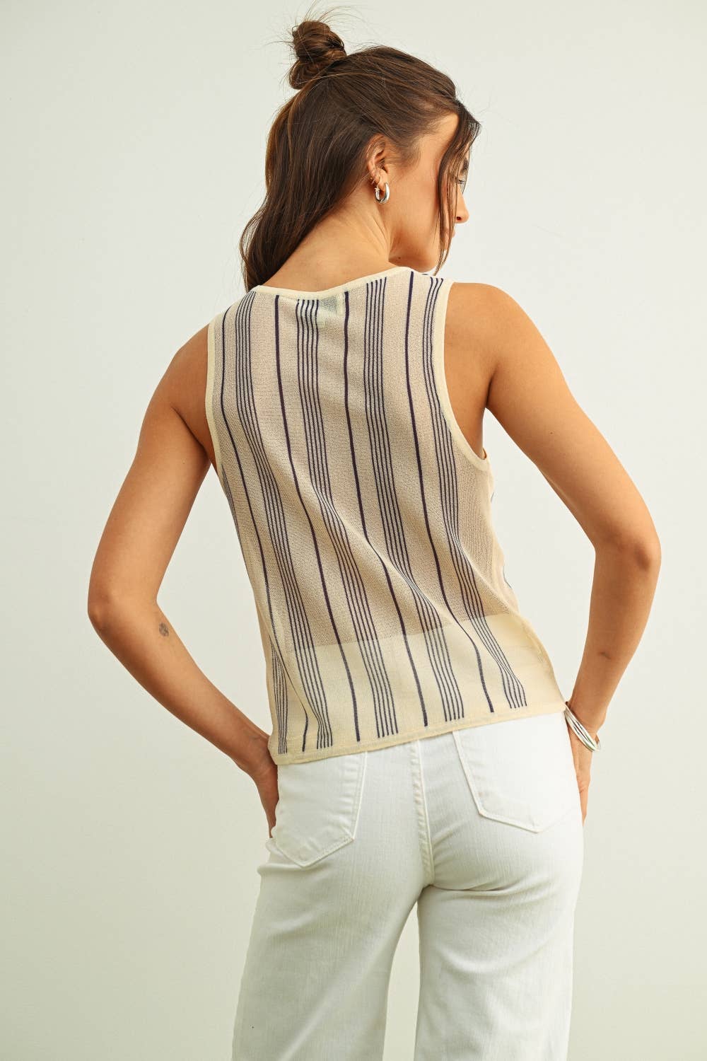 Stripe paneled lightweight knit top – view 3