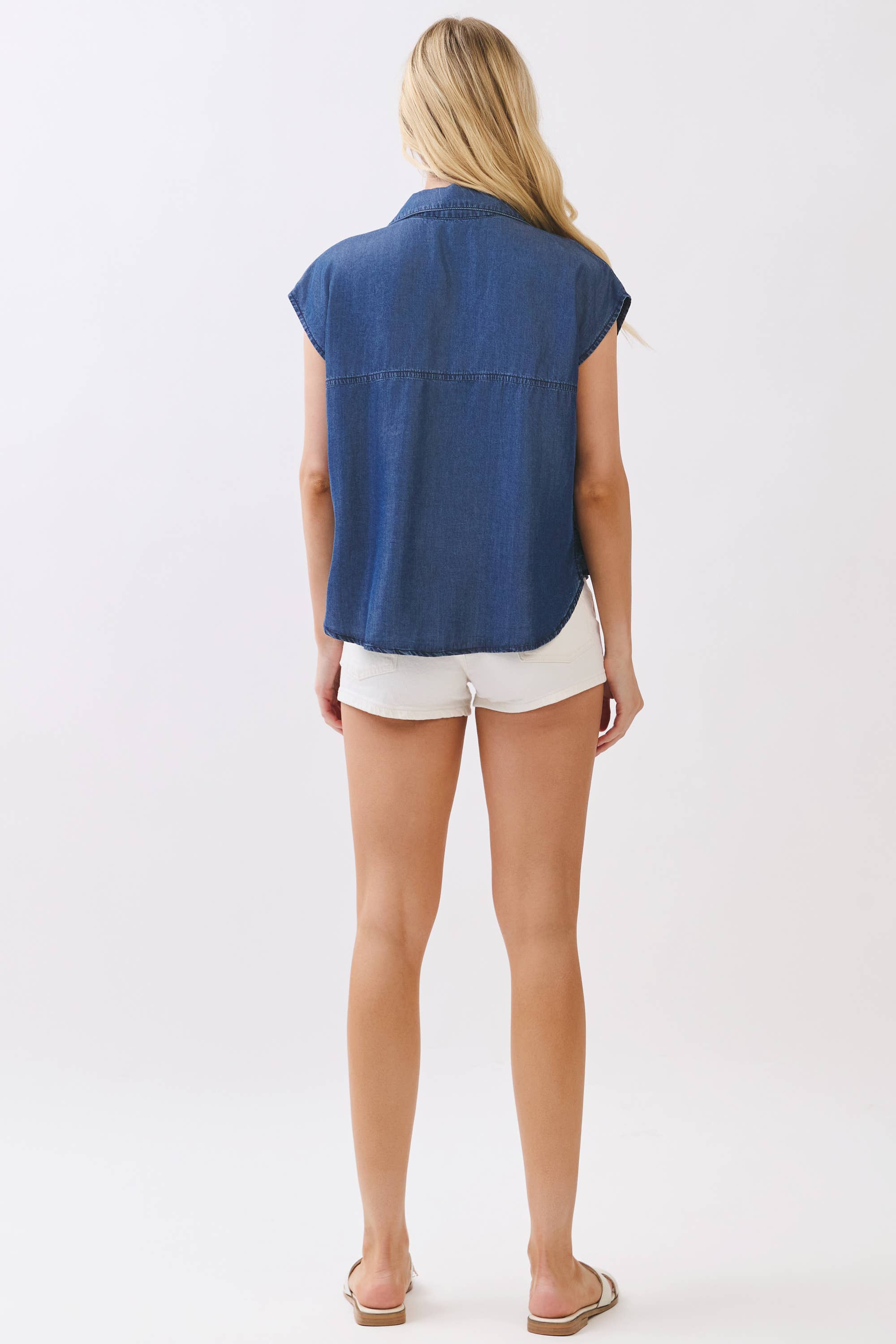 Collared Button Down Sleeveless Top