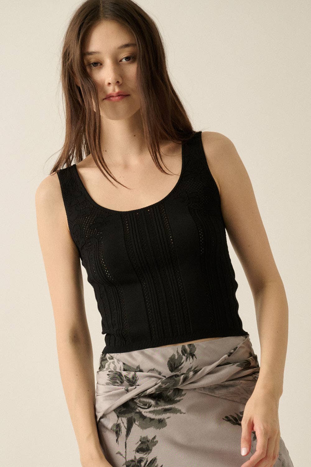 Floral Ribbed Pointelle Knit top