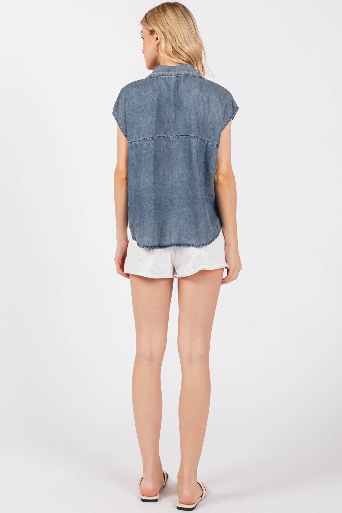 Collared Button Down Sleeveless Top