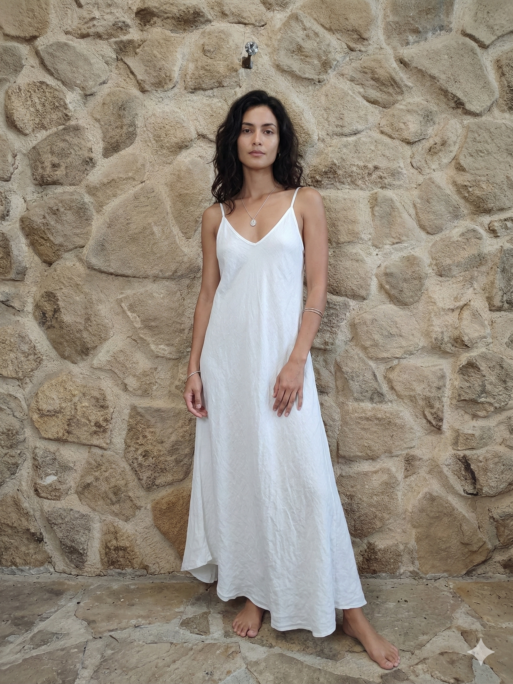 100% LINEN STRAPPY LONG DRESS