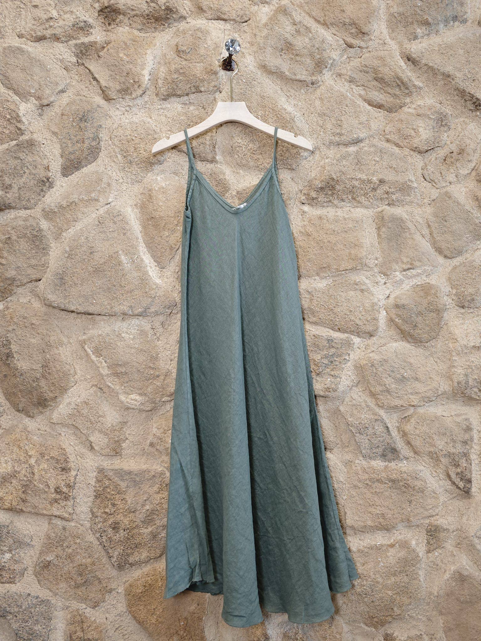 100% LINEN STRAPPY LONG DRESS