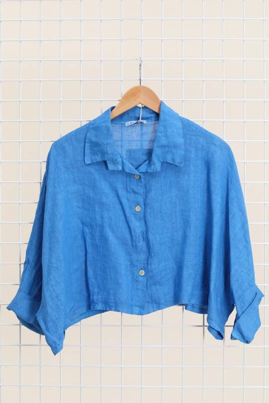 SHORT LINEN JACKET/SHIRT: CAMEL