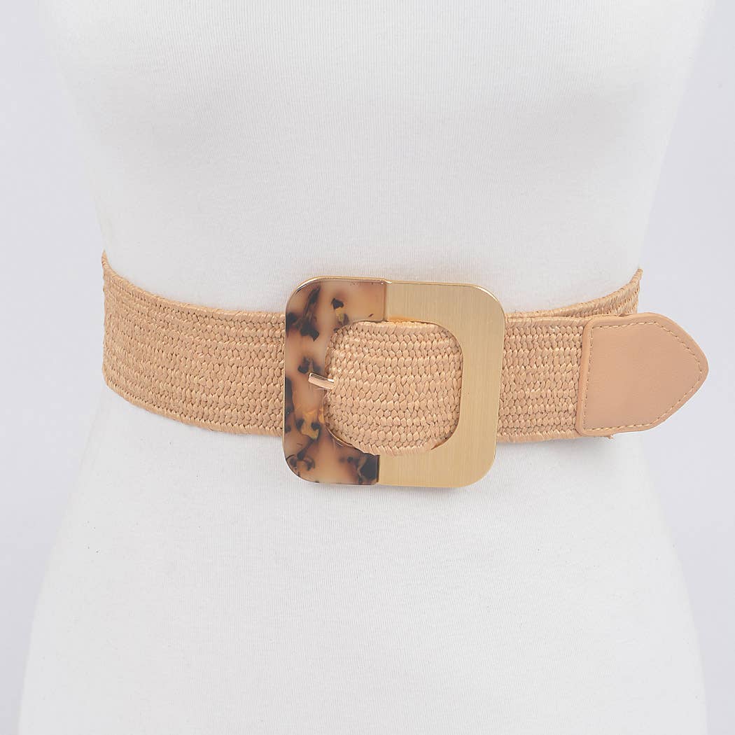 Square Metal Buckle Stretch Belt