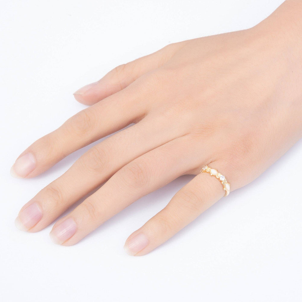 16K Gold Filled Vintage Marquise White Opal & Round Clear CZ Adjustable Pinky Ring