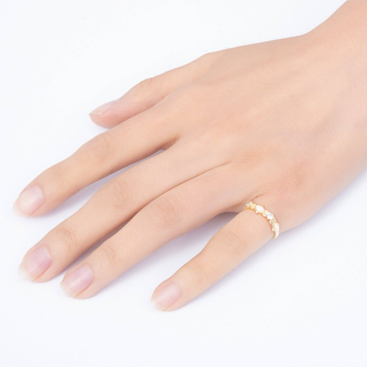 16K Gold Filled Vintage Marquise White Opal & Round Clear CZ Adjustable Pinky Ring