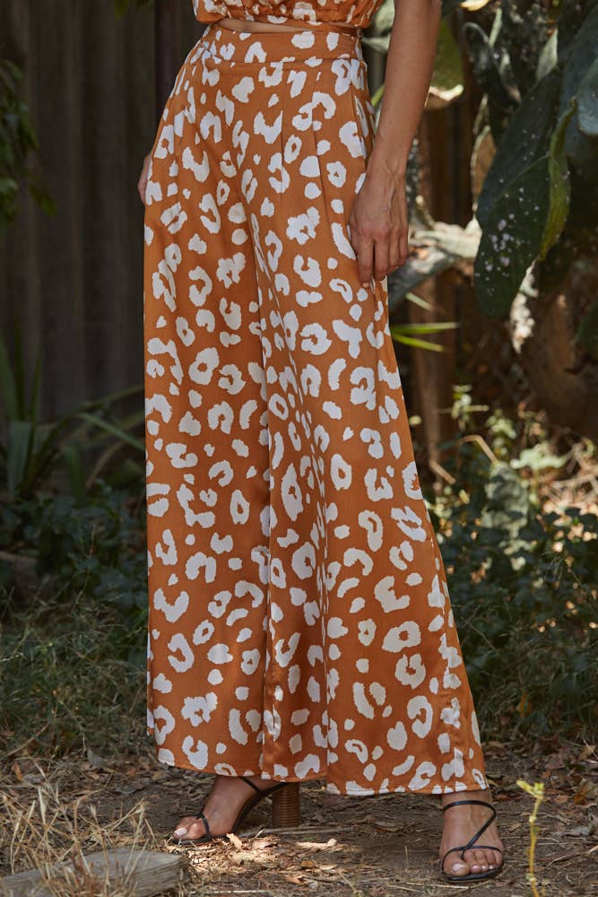 Animal Printed Long Wide Leg Pants