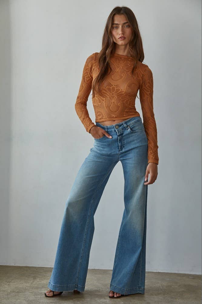 Jacquard Mock Neck Long Sleeve Top