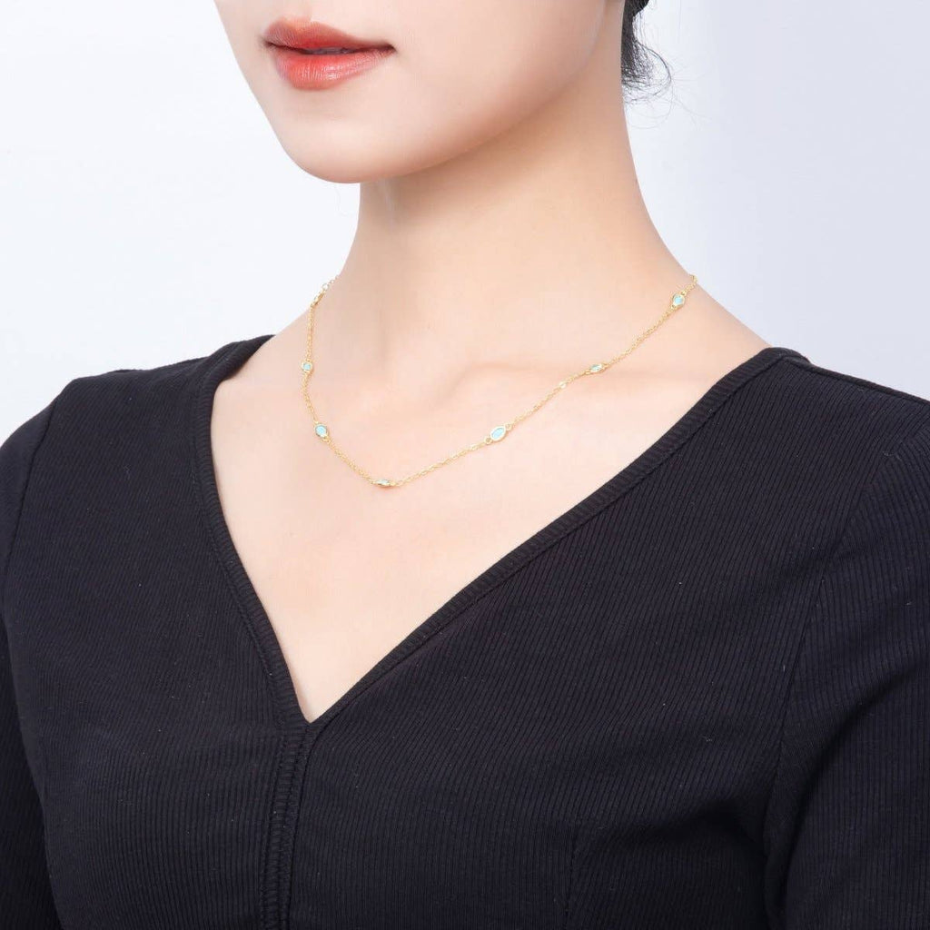 18K Gold Filled Turquoise Oval Bezel Gemstone Necklace