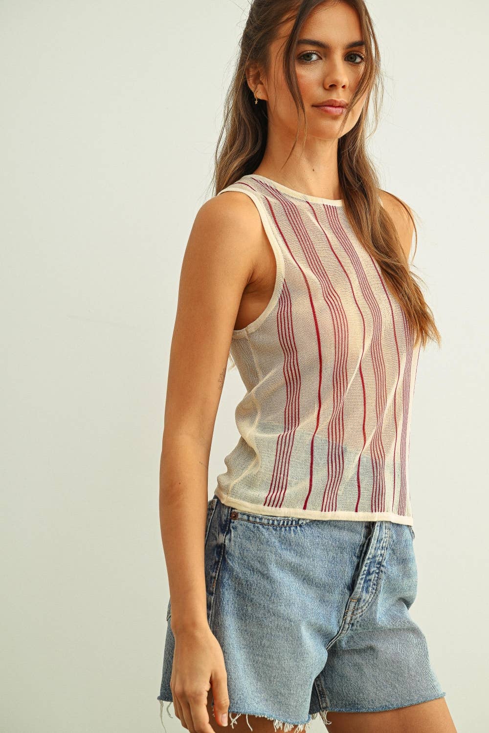 Stripe Paneled Lightweight Knit Top
