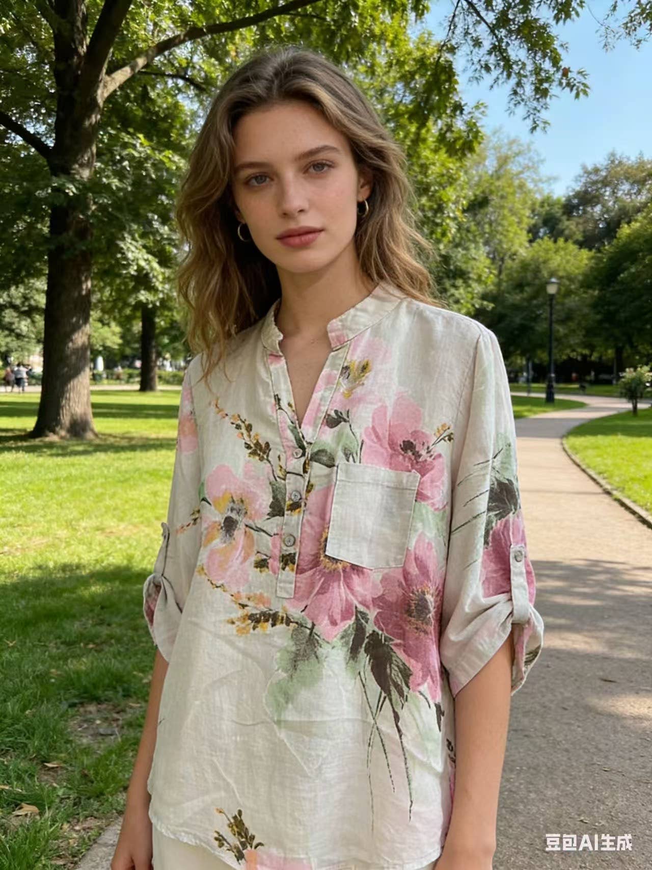 Floral O/S Linen Blouse
