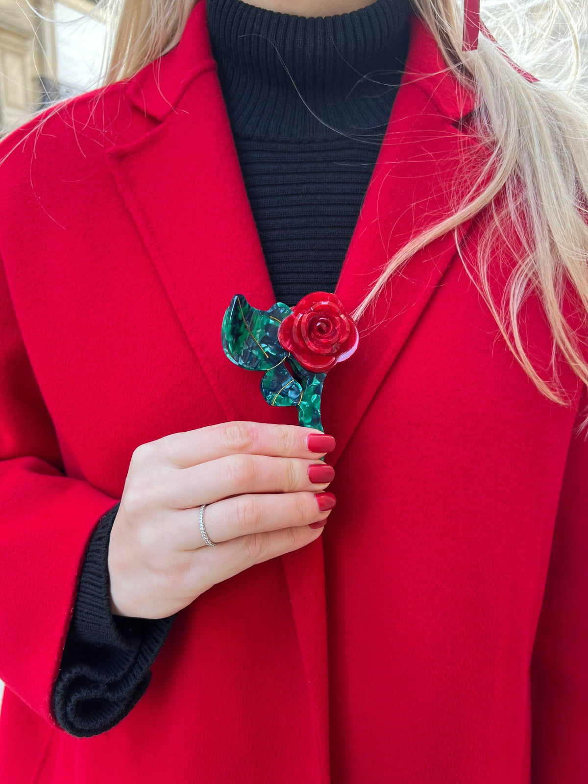 Handmade Rose Stem Flower Hair Clip