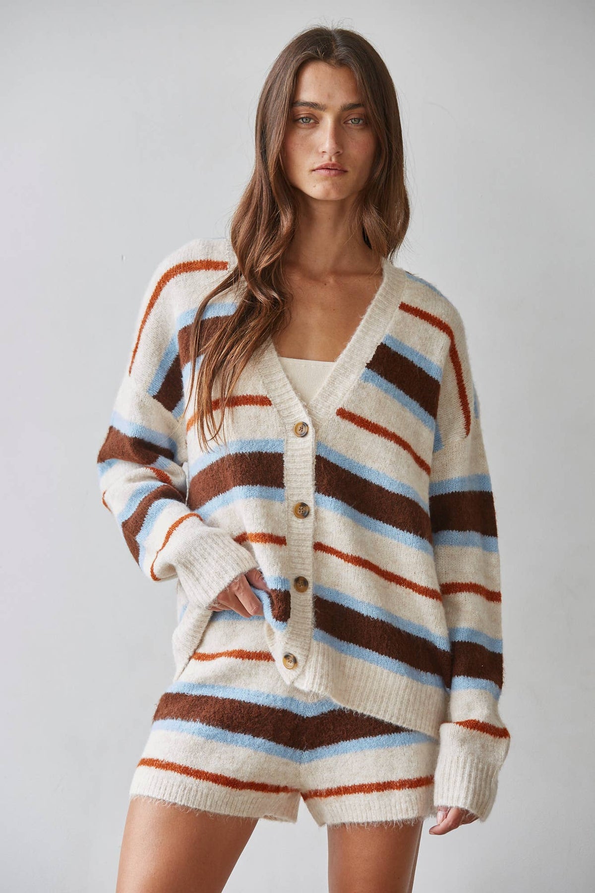 Knit Striped Buttondown Cardigan