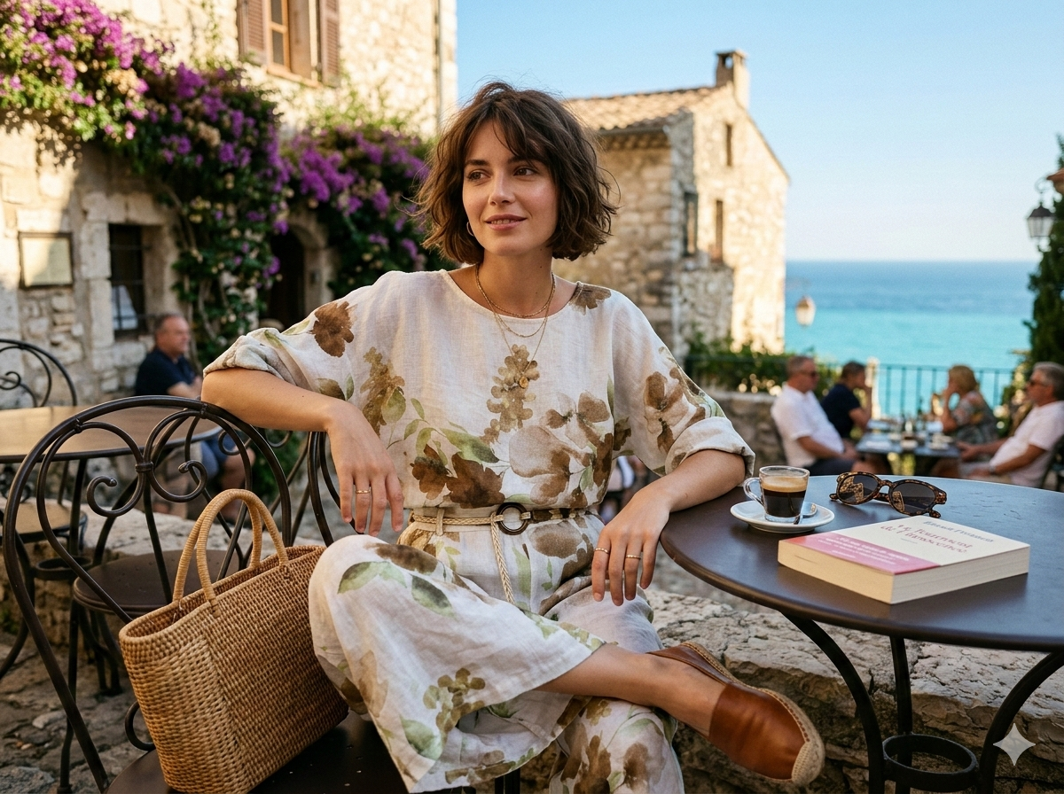 LINEN BLOUSE W/Flower Print