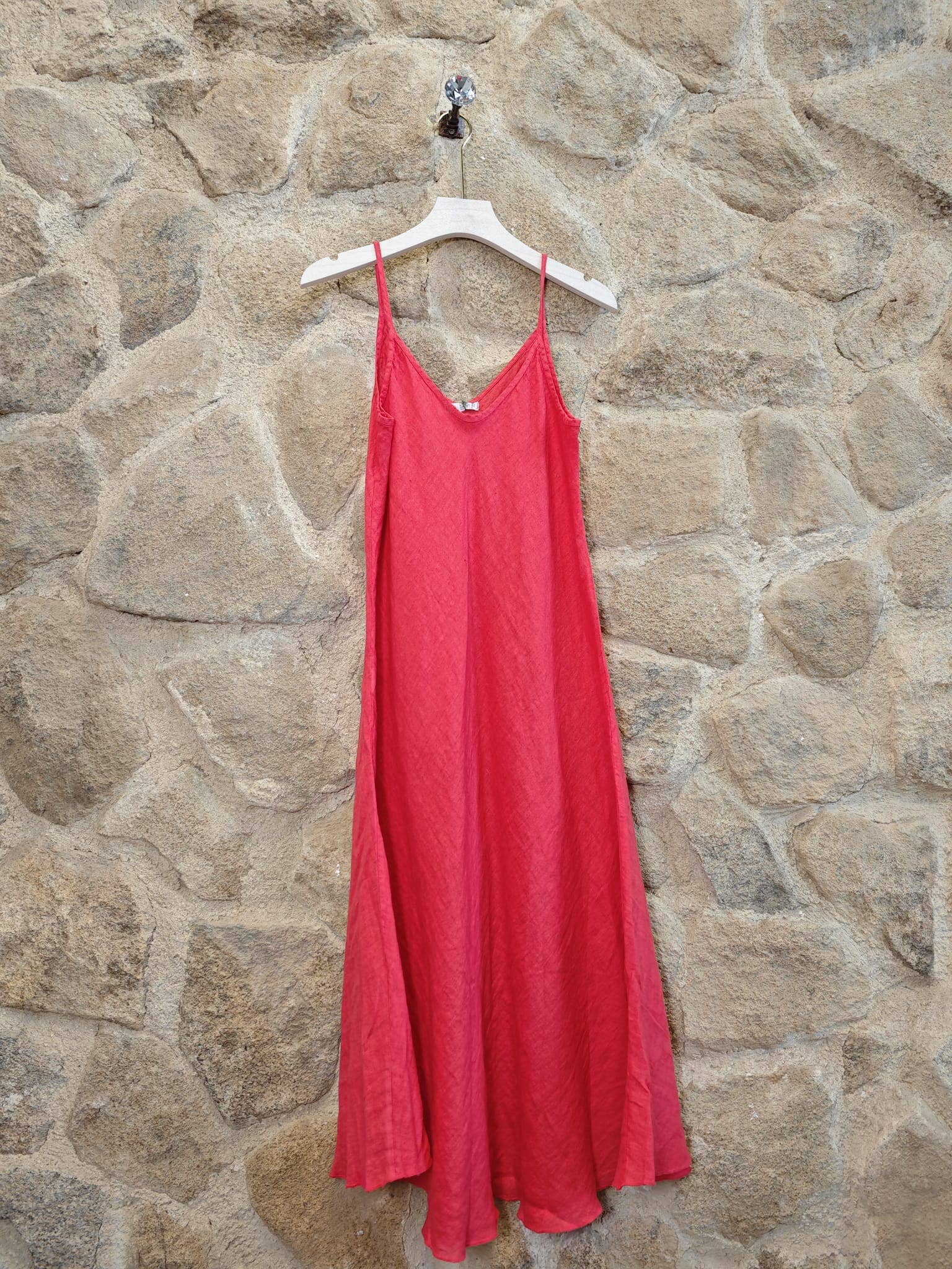 100% LINEN STRAPPY LONG DRESS
