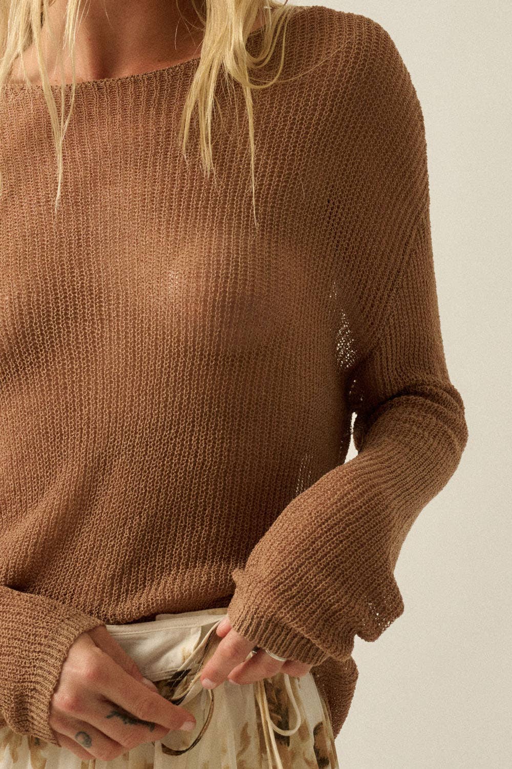 Lightweight Knit Loose-Fit Boatneck Sweater