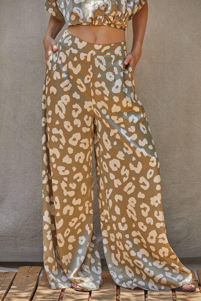 Animal Printed Long Wide Leg Pants