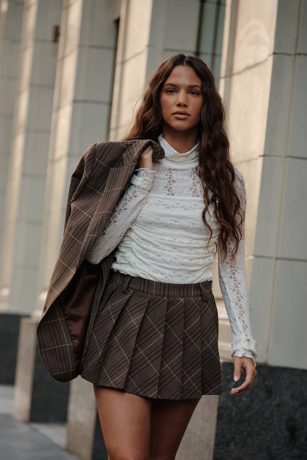 Plaid Bias-Cut Pleated Pocket Mini Skort