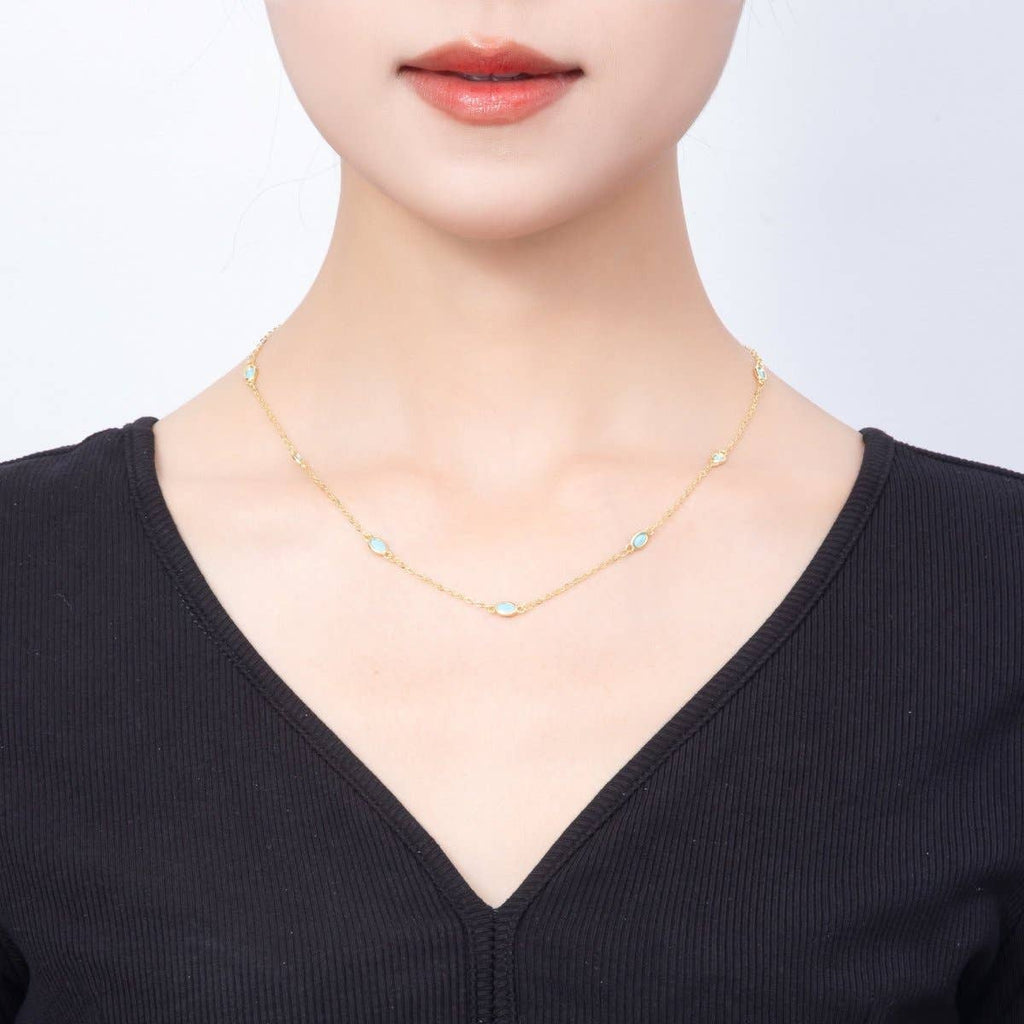 18K Gold Filled Turquoise Oval Bezel Gemstone Necklace