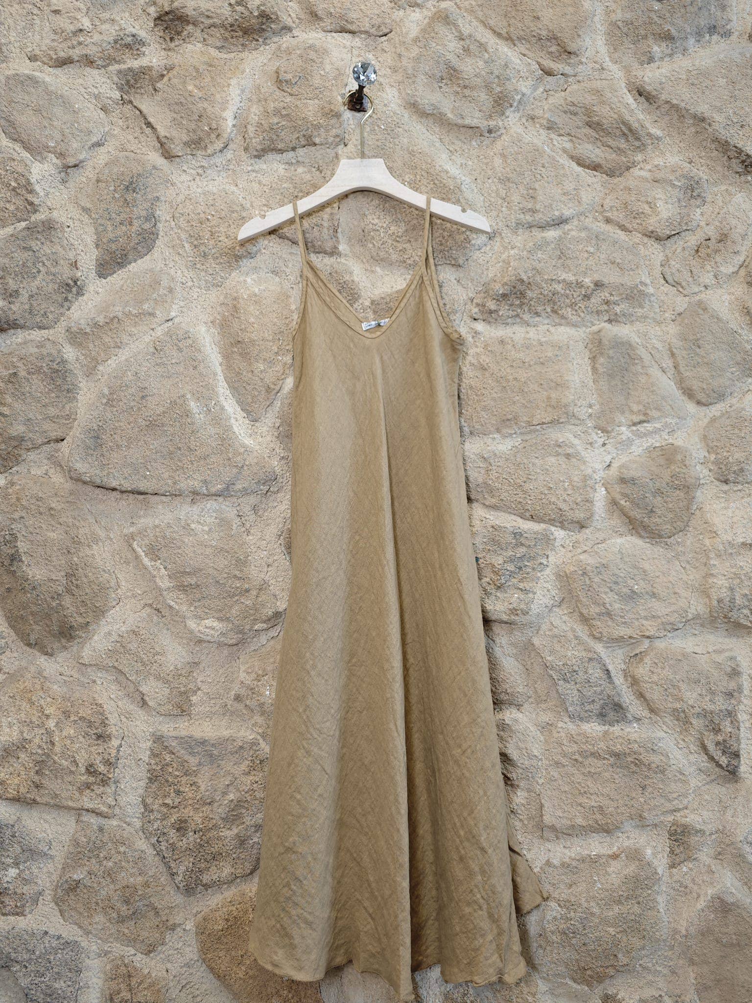100% LINEN STRAPPY LONG DRESS