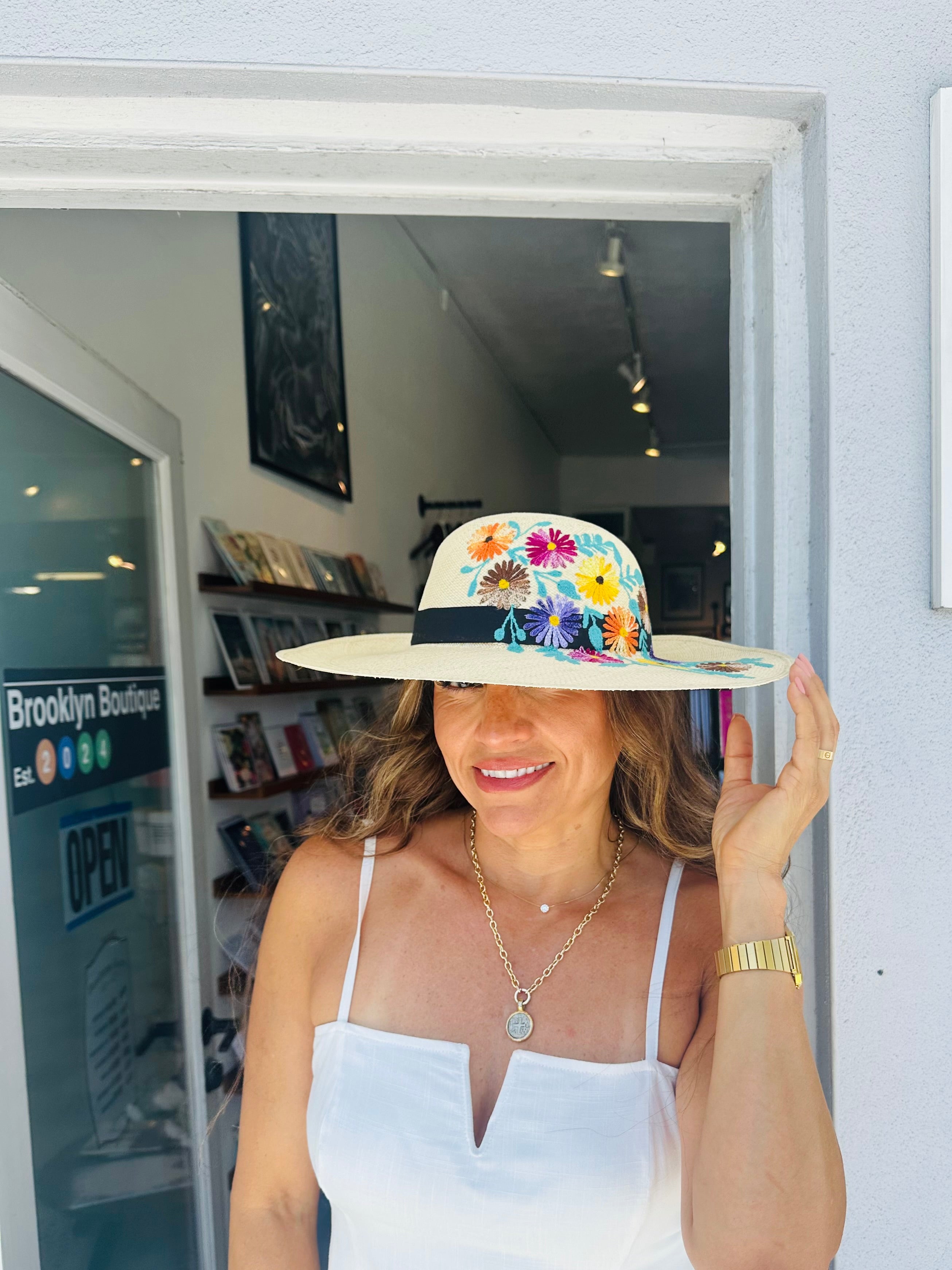 Embroidered Coco Flower H/M Ecuadorian Hat