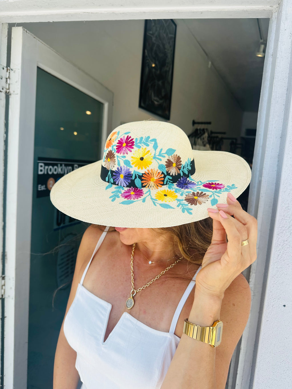 Embroidered Coco Flower H/M Ecuadorian Hat
