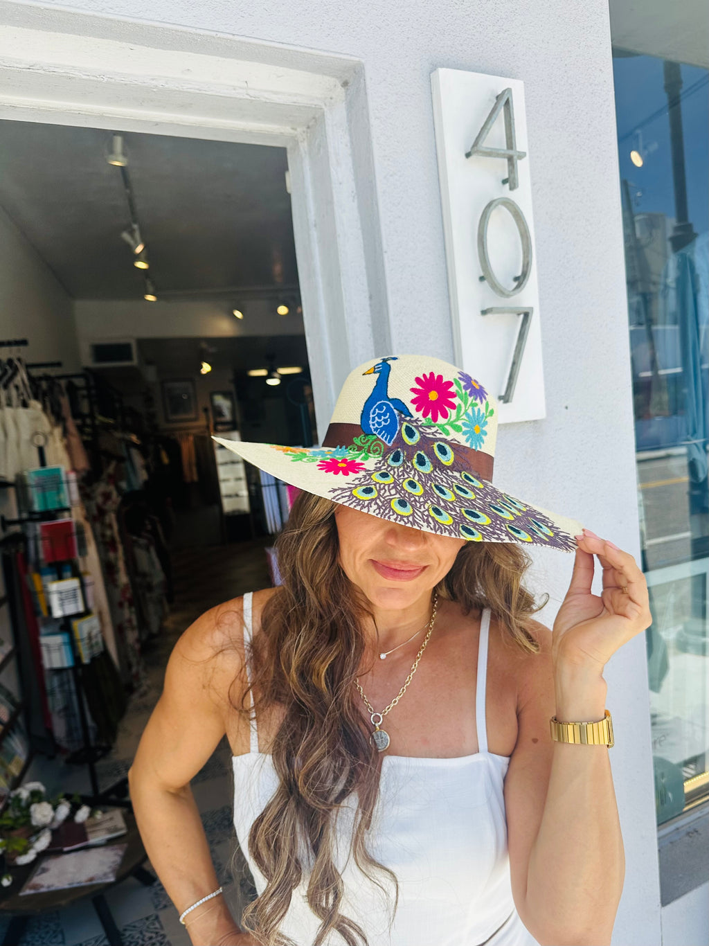 Embroidered Coco Peacock H/M Ecuadorian Hat
