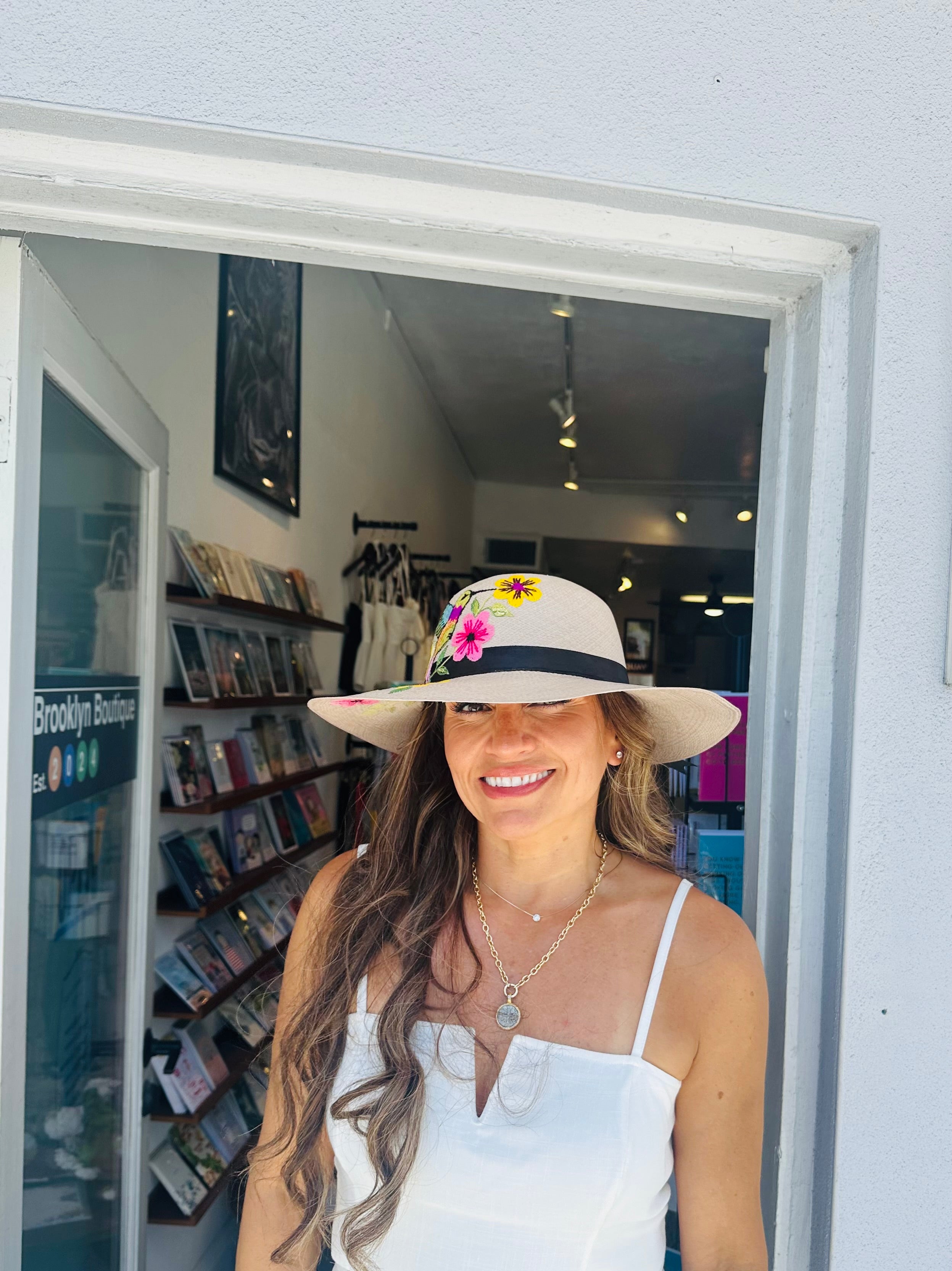 Embroidered Coco Flower H/M Ecuadorian Hat