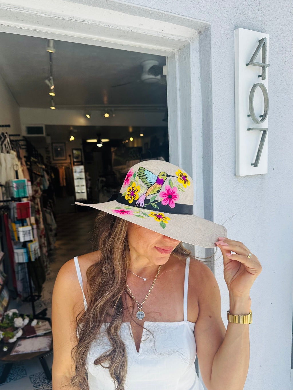 Embroidered Coco Flower H/M Ecuadorian Hat