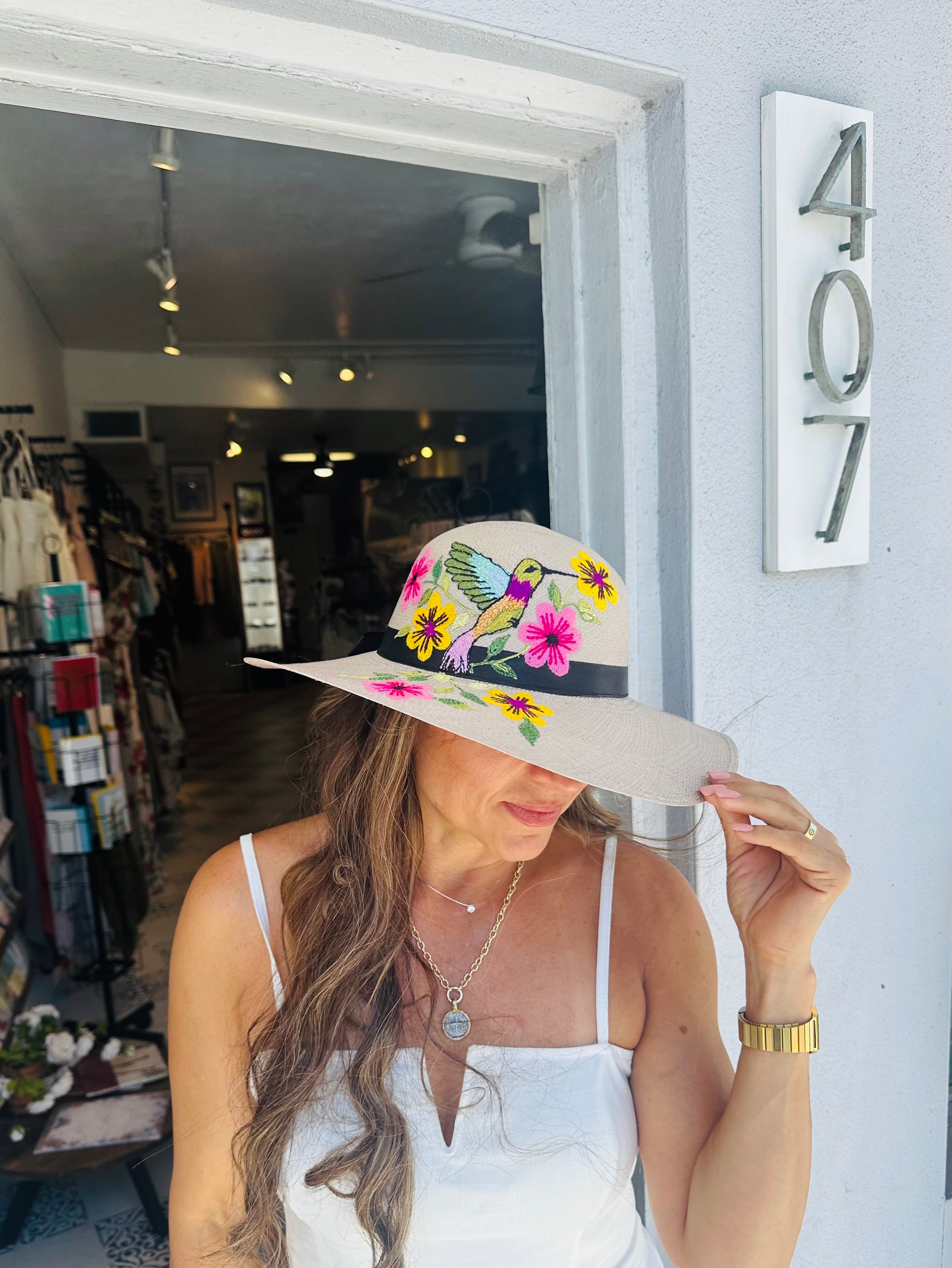 Embroidered Coco Flower H/M Ecuadorian Hat