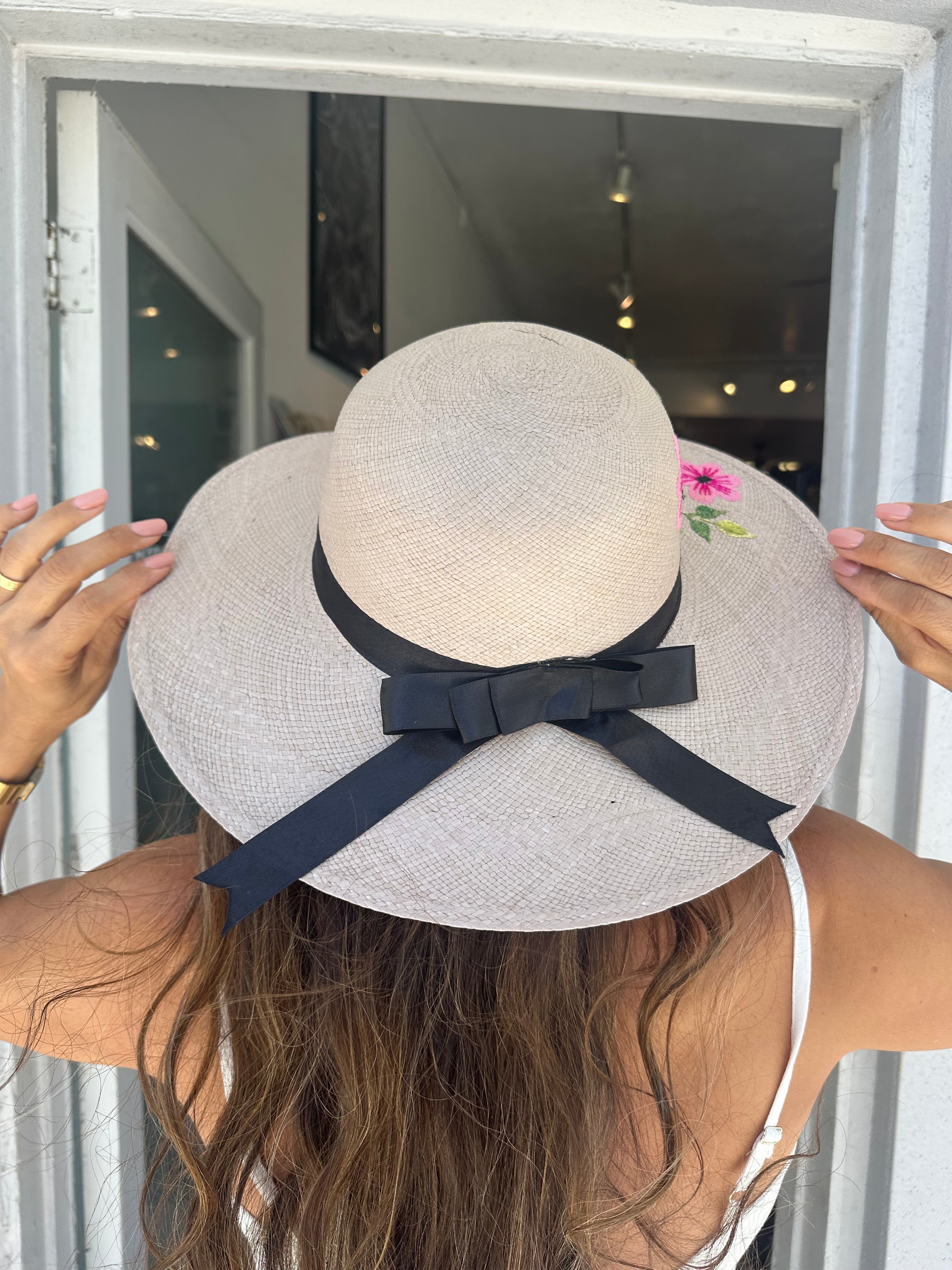 Embroidered Coco Flower H/M Ecuadorian Hat