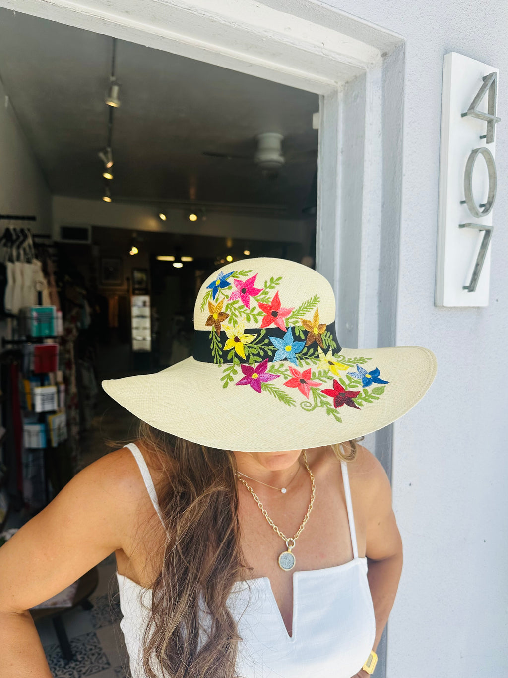 Embroidered Coco Flower H/M Ecuadorian Hat