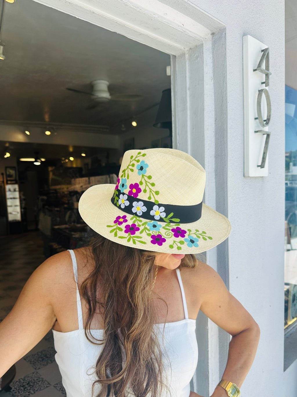 Flower Embroidered Handmade Ecuadorian Hat