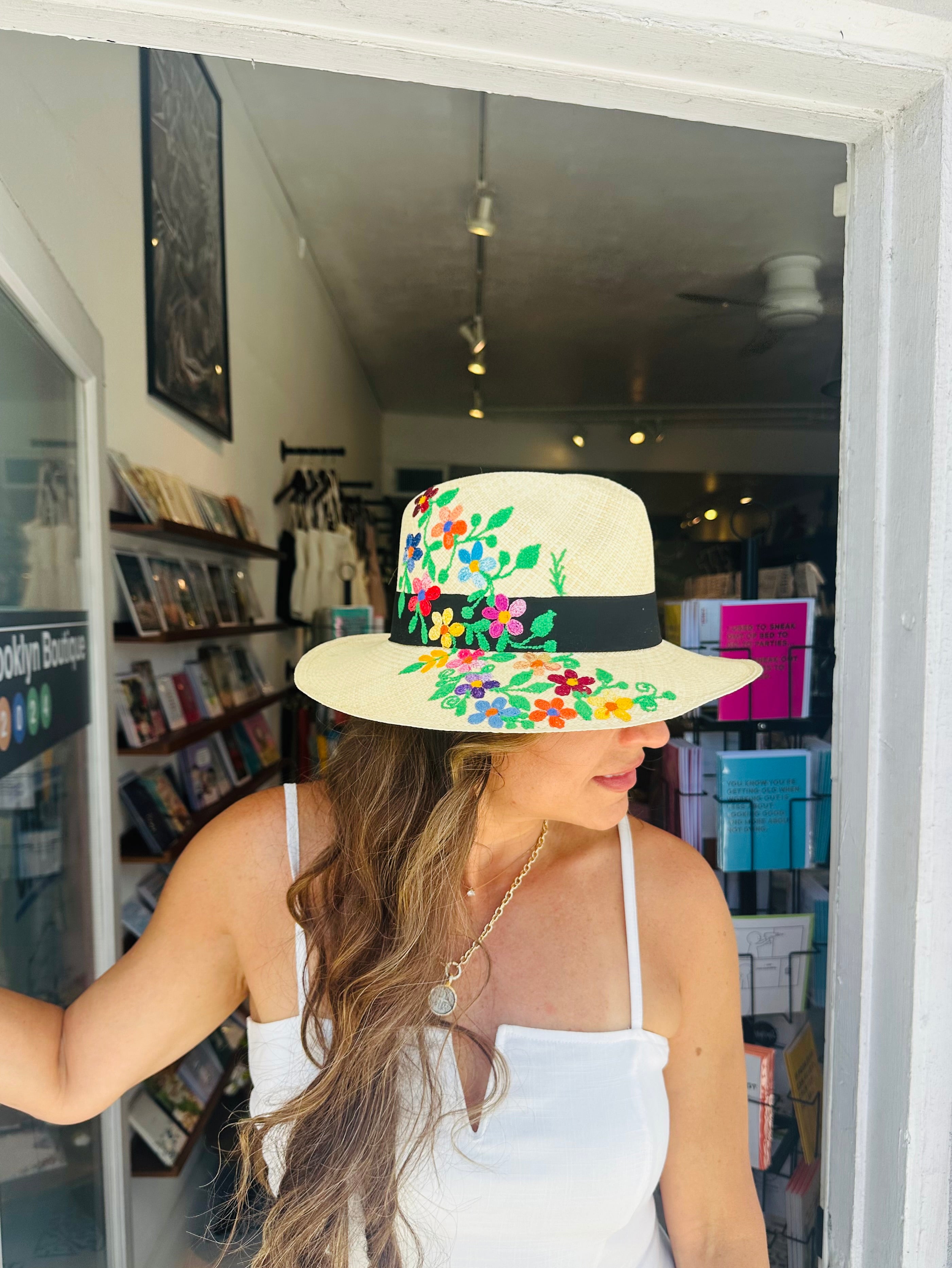 Flower Embroidered Handmade Ecuadorian Hat
