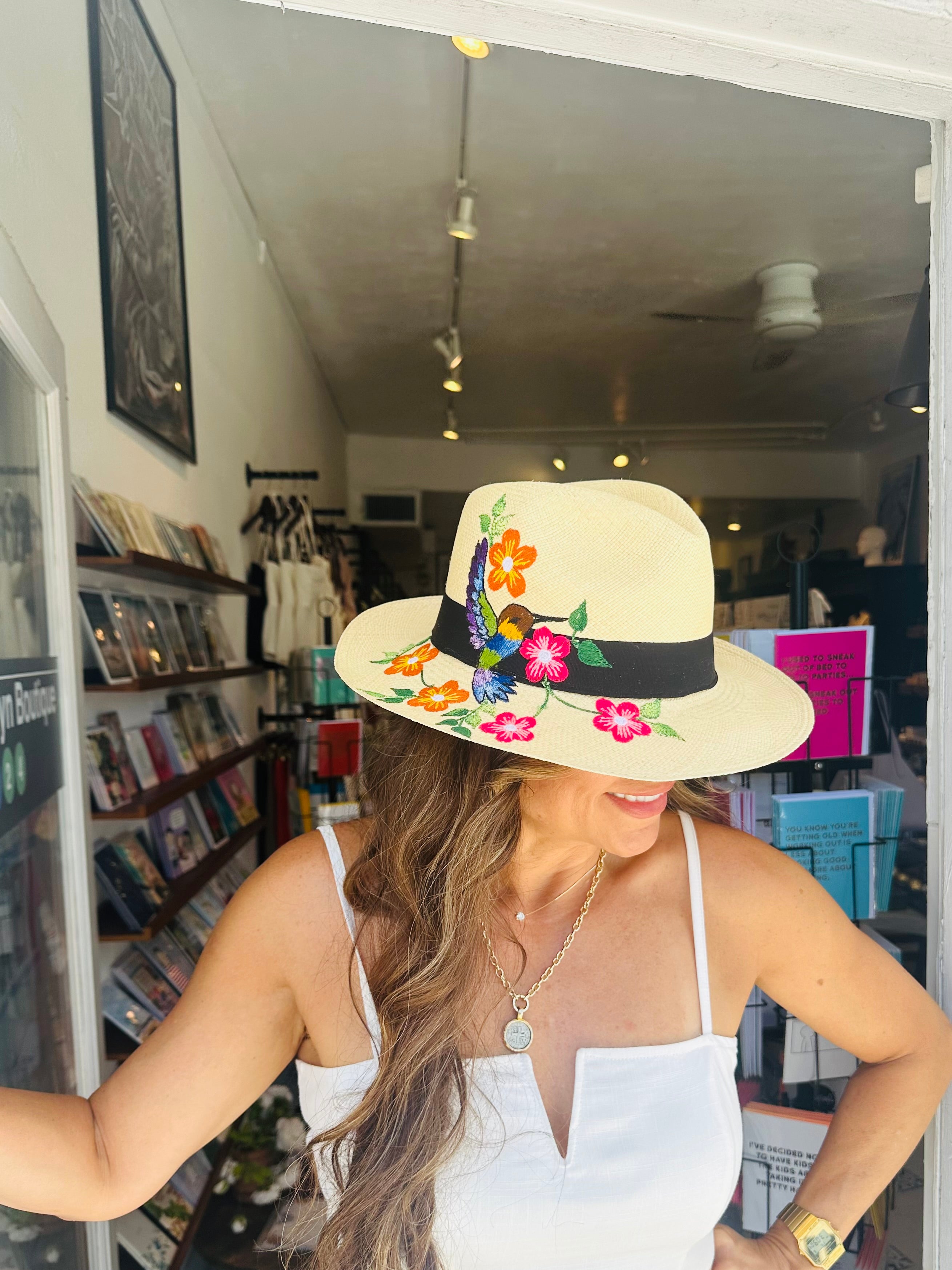 Bird Embroidered Handmade Ecuadorian Hat