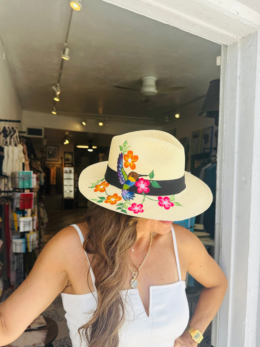 Bird Embroidered Handmade Ecuadorian Hat